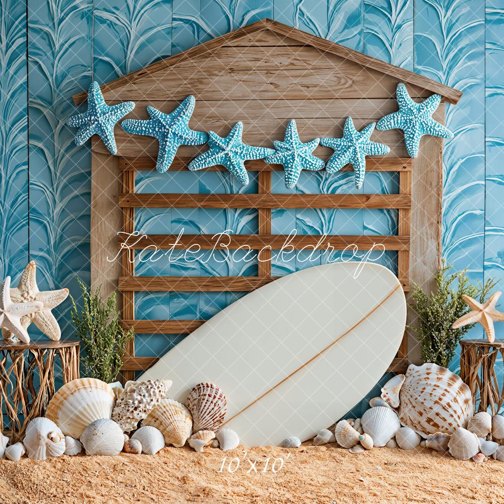 SALE Kate Beach Starfish Seashell Surfboard Backdrop Designed by Kate Image
