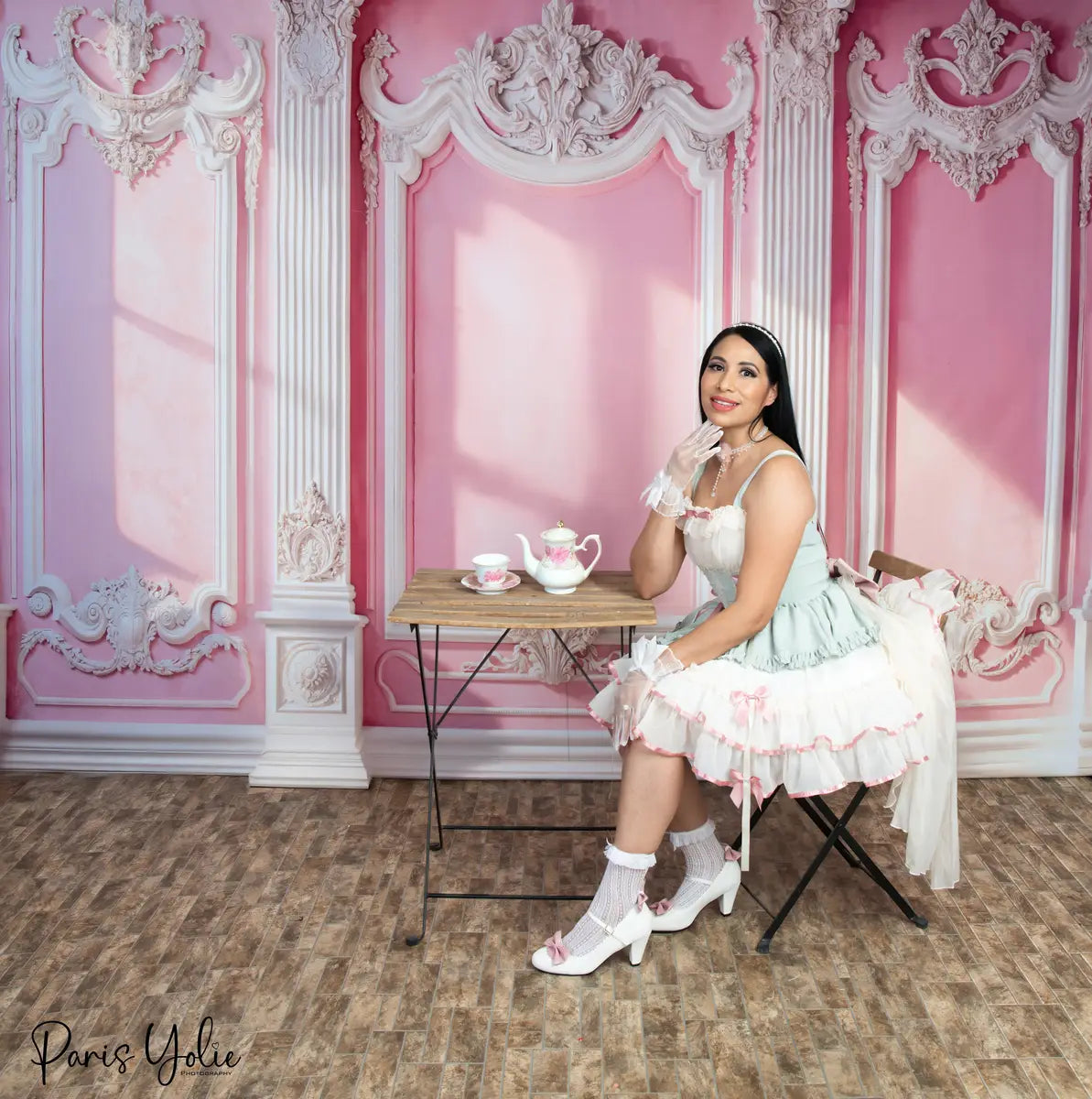 Kate Elegant Pink Retro Wall Sunlight Backdrop Designed by Emetselch