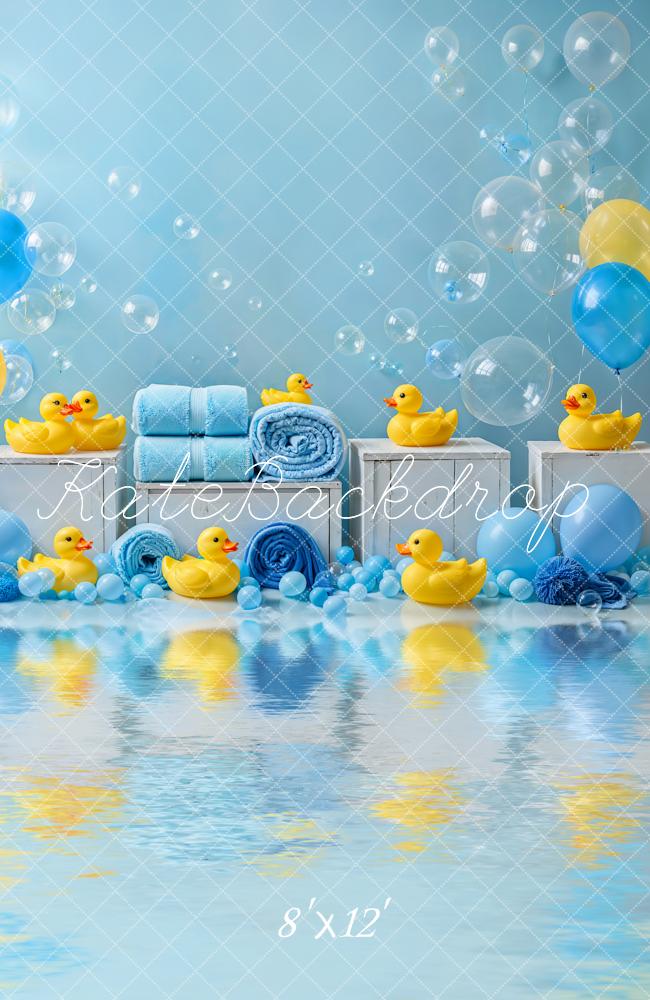 Kate Baby Shower Cake Smash Duck Yellow Blue Balloons Bath Backdrop Designed by Emetselch