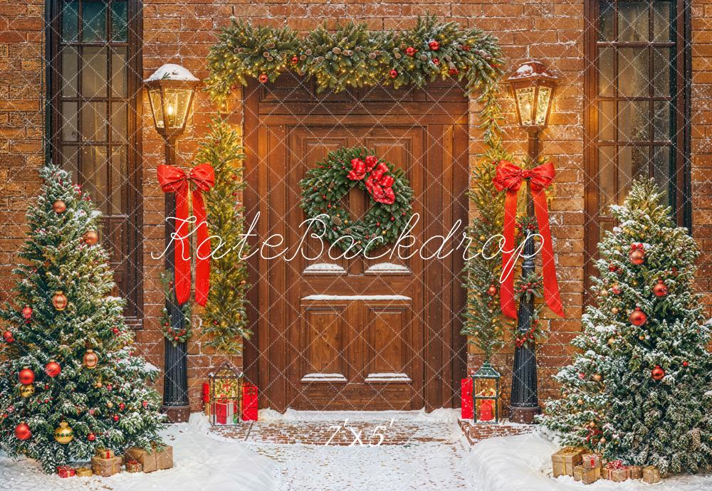 Kate Christmas Tree Doorway Bow Snowy Backdrop Designed by Emetselch