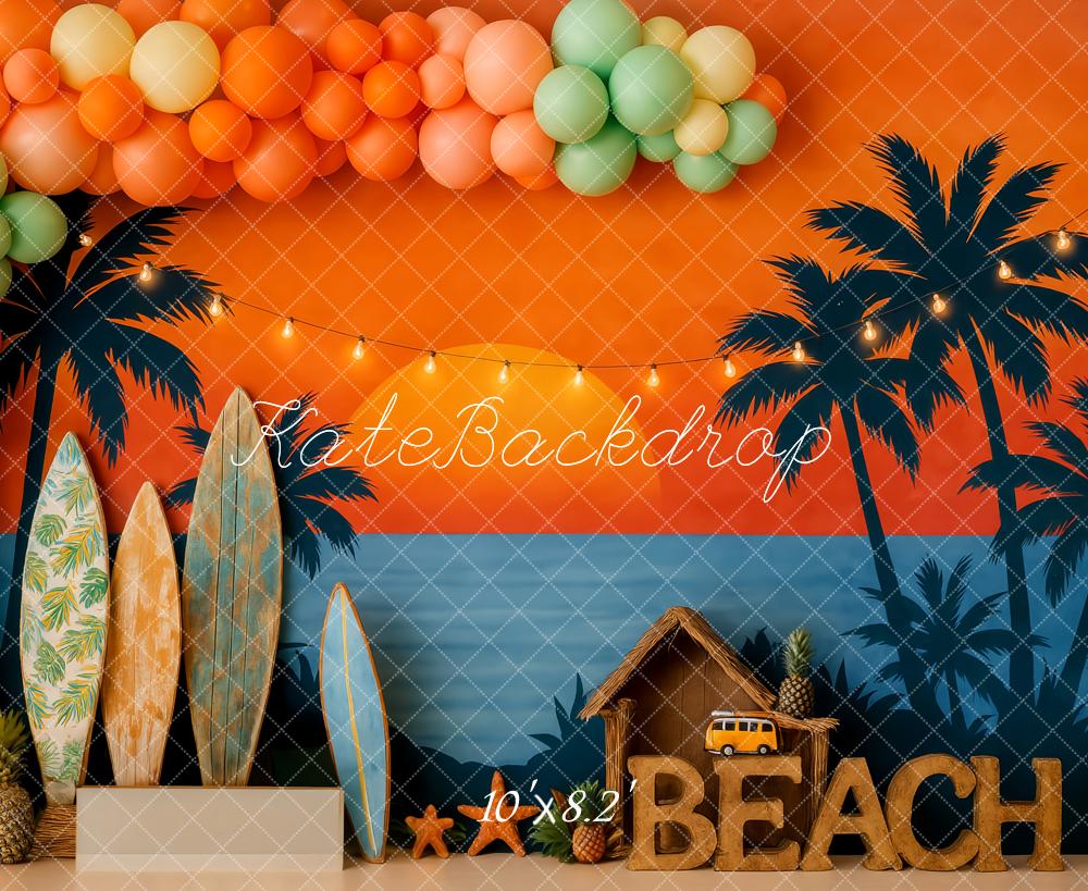Kate Summer Beach Sunset Tropical Surfboard Backdrop Designed by Patty Roberts