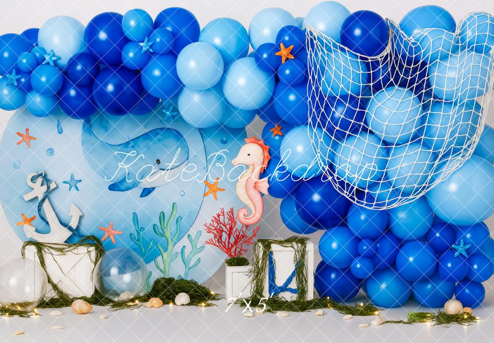 Kate Cake Smash Underwater Nautical Balloon Backdrop Designed by Patty Roberts