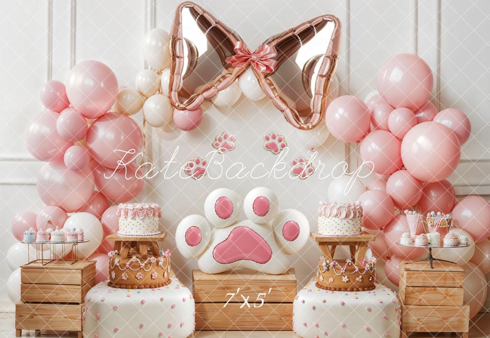 Kate Pet Pink Paw Bow Balloon Cake Backdrop Designed by Emetselch