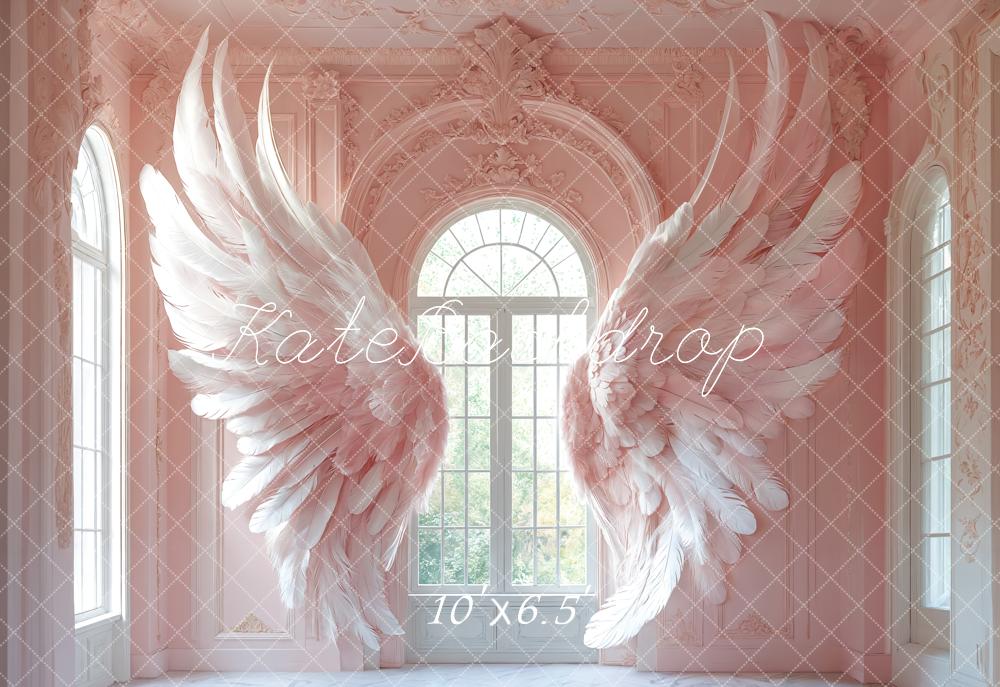 Kate Angel Wings Pink Arched Window Backdrop Designed by Emetselch