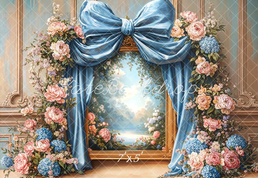 Kate Retro Blue Bow Floral Arch Frame Backdrop Designed by Emetselch