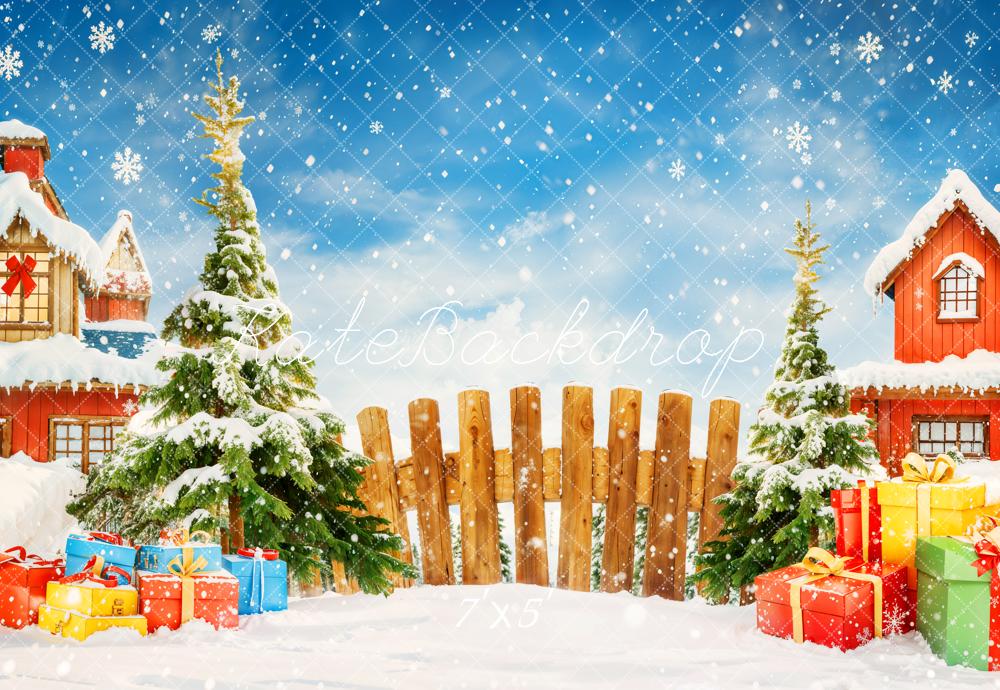 Kate Christmas Tree Gifts Snowy Village Backdrop Designed by Emetselch