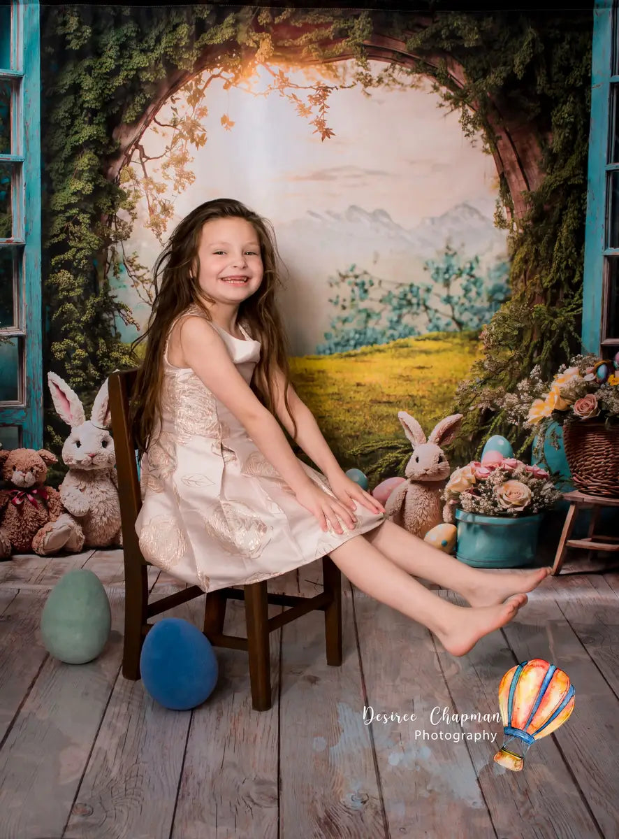 Kate Easter Bunny Hole View Alice in Wonderland Style Backdrop for Storybook-themed Photoshoots