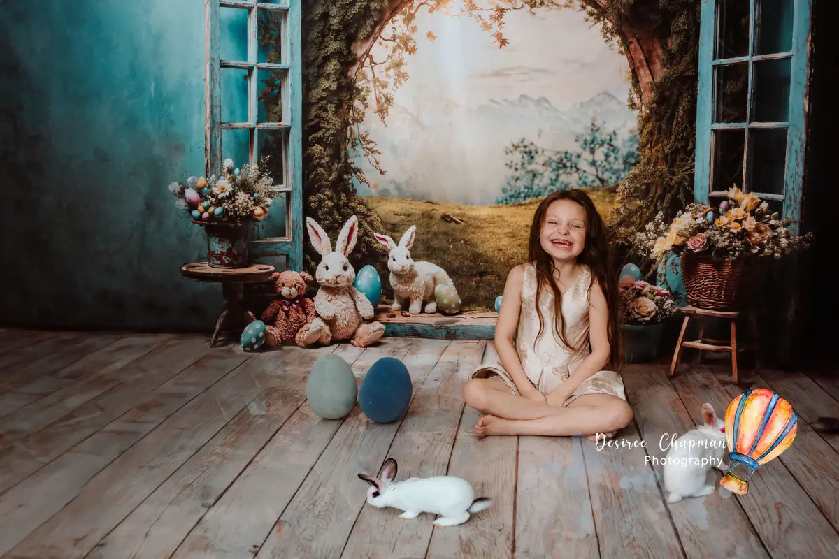Kate Easter Bunny Hole View Alice in Wonderland Style Backdrop for Storybook-themed Photoshoots