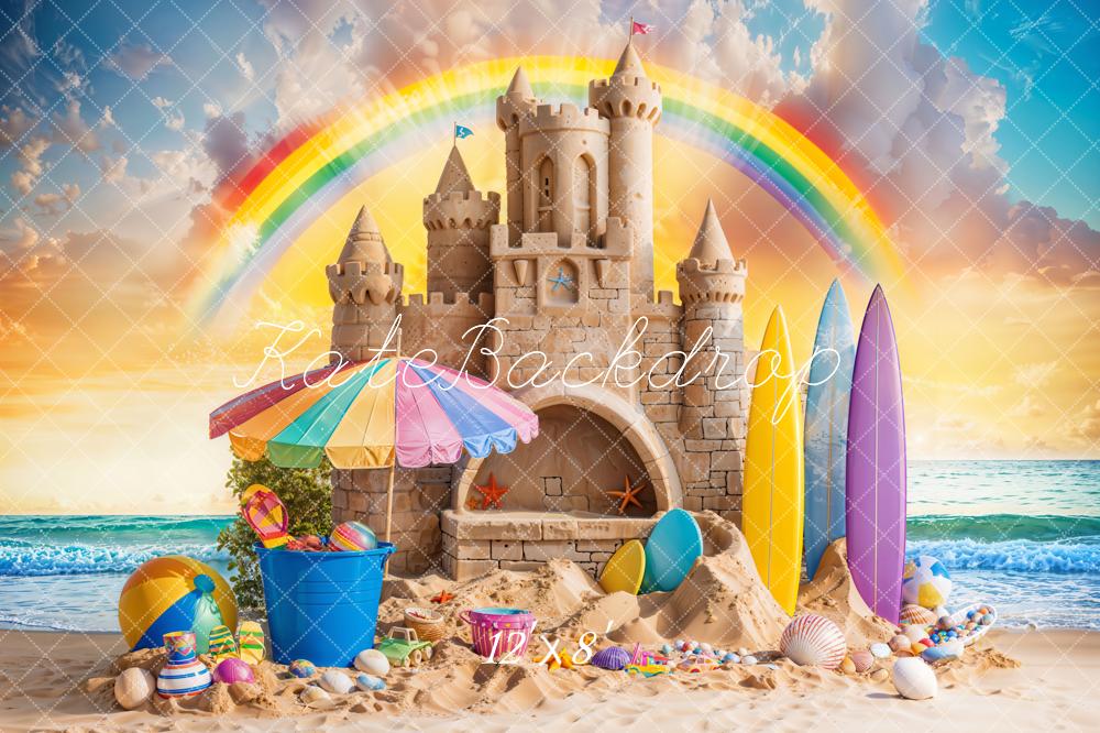 Kate Beach Summer Sandcastle Rainbow Backdrop Designed by Emetselch