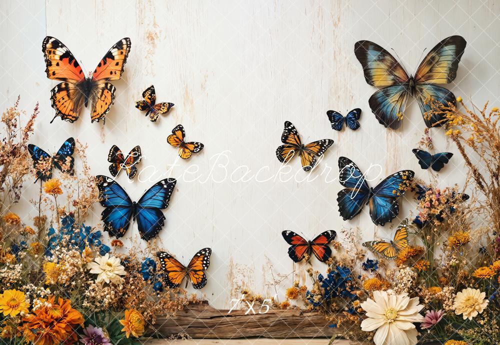 Kate Butterfly Floral Garden White Wall Backdrop Designed by Emetselch