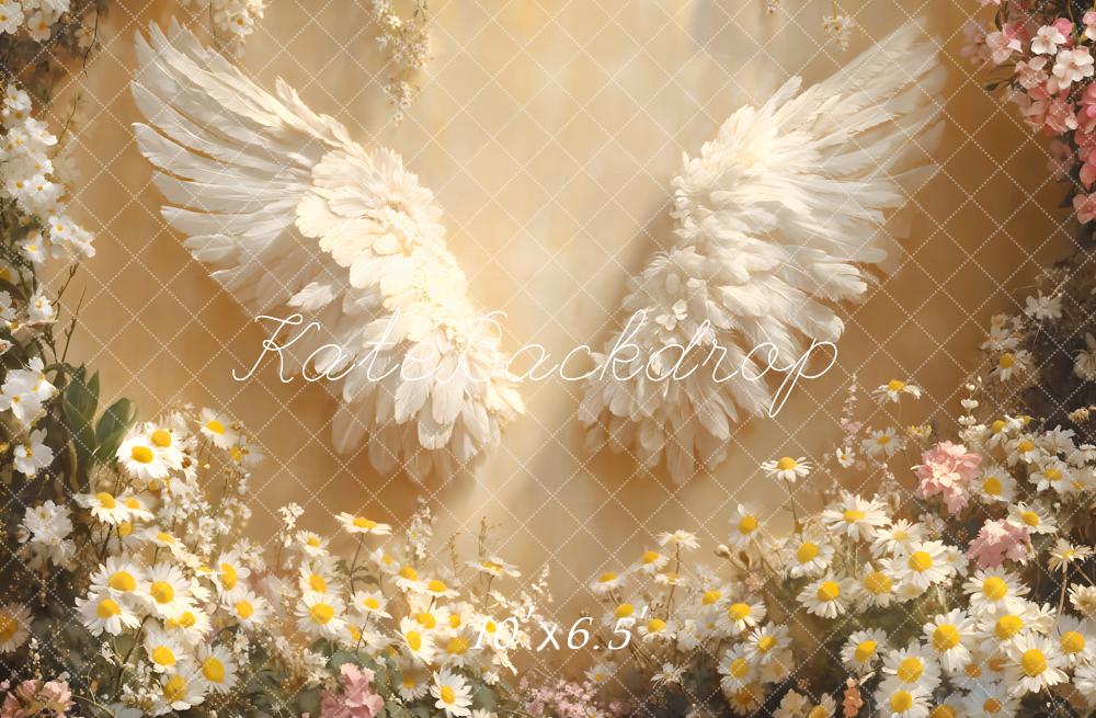 Kate Warm Angel Wings Floral Sunlight Backdrop Designed by Emetselch