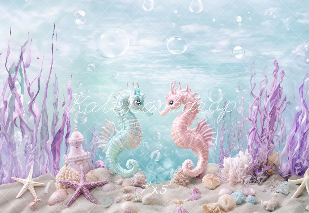 Kate Mermaid Seahorses Under the Sea Pastel  Backdrop Designed by Ashley Paul