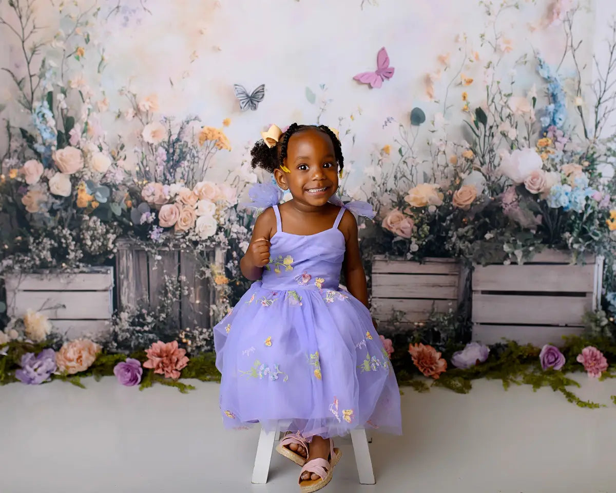 Kate Spring Wildflowers Floral Garden Butterfly Backdrop Designed by Ashley Paul