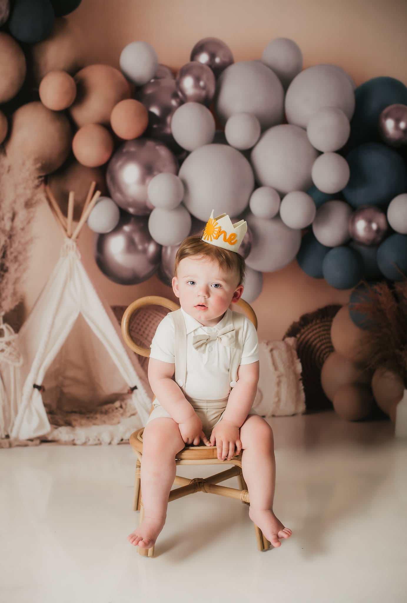 Kate Boho Balloons Tent Backdrop Matte Blue Designed by Mandy Ringe Photography