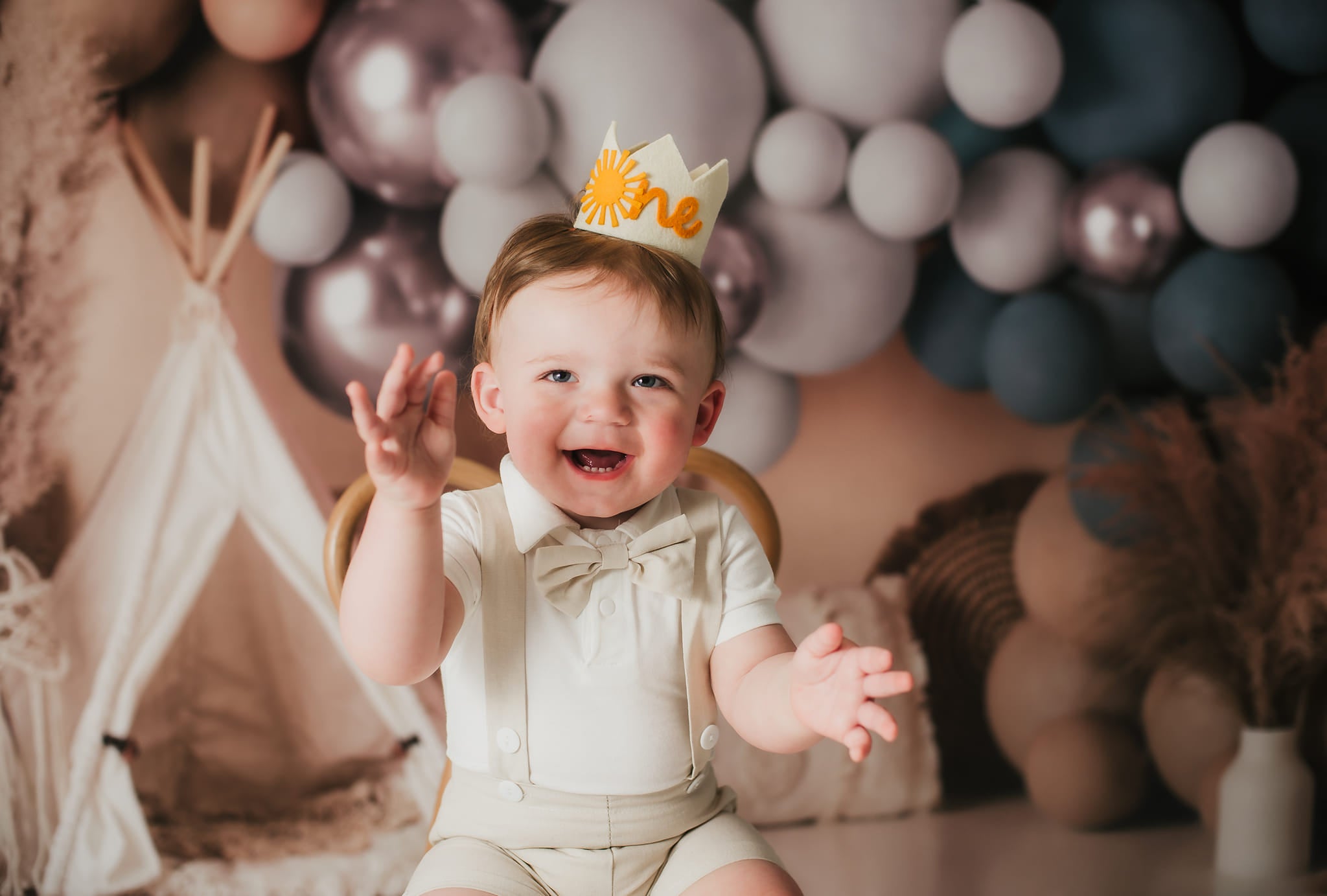 Kate Boho Balloons Tent Backdrop Matte Blue Designed by Mandy Ringe Photography