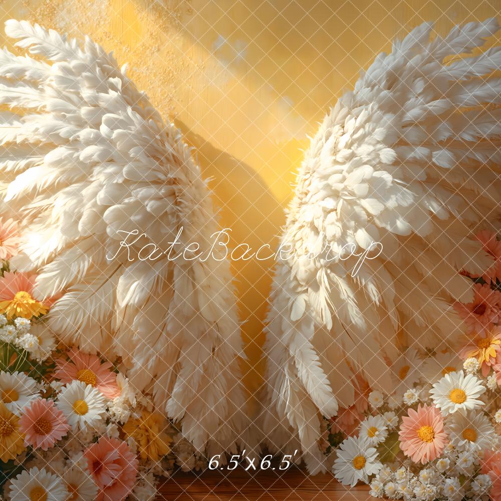 Kate Angel Wings Floral Sunlight Yellow Backdrop Designed by Emetselch