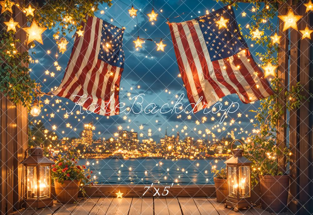 Kate Independence Day Flag Starry Night Backdrop Designed by Emetselch