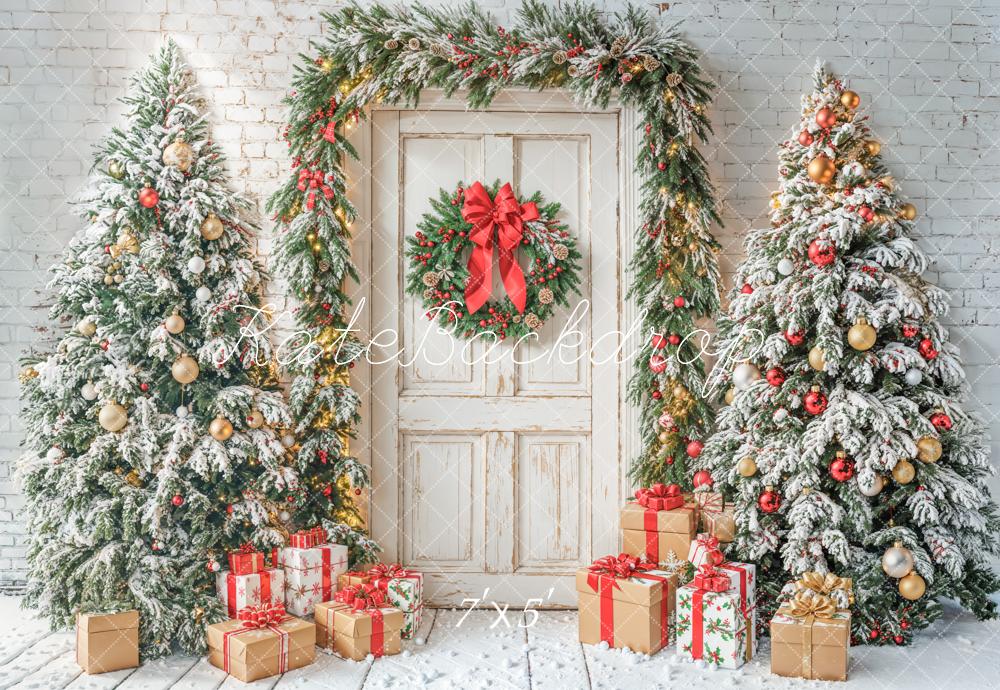 Kate Christmas Tree Door Snowy Gifts White Backdrop Designed by Emetselch