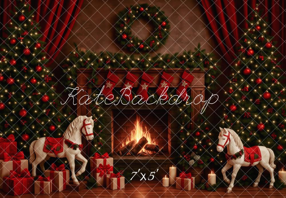 Kate Christmas Tree Fireplace Horse Gifts Backdrop Designed by Patty Roberts