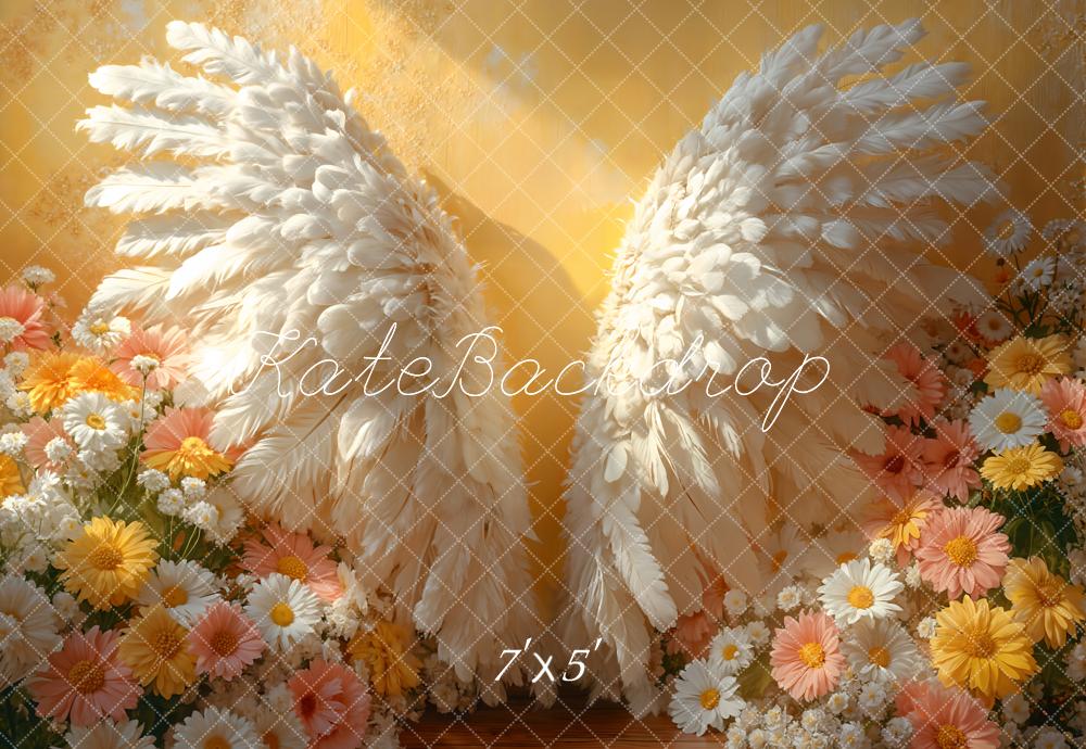 Kate Angel Wings Floral Sunlight Yellow Backdrop Designed by Emetselch