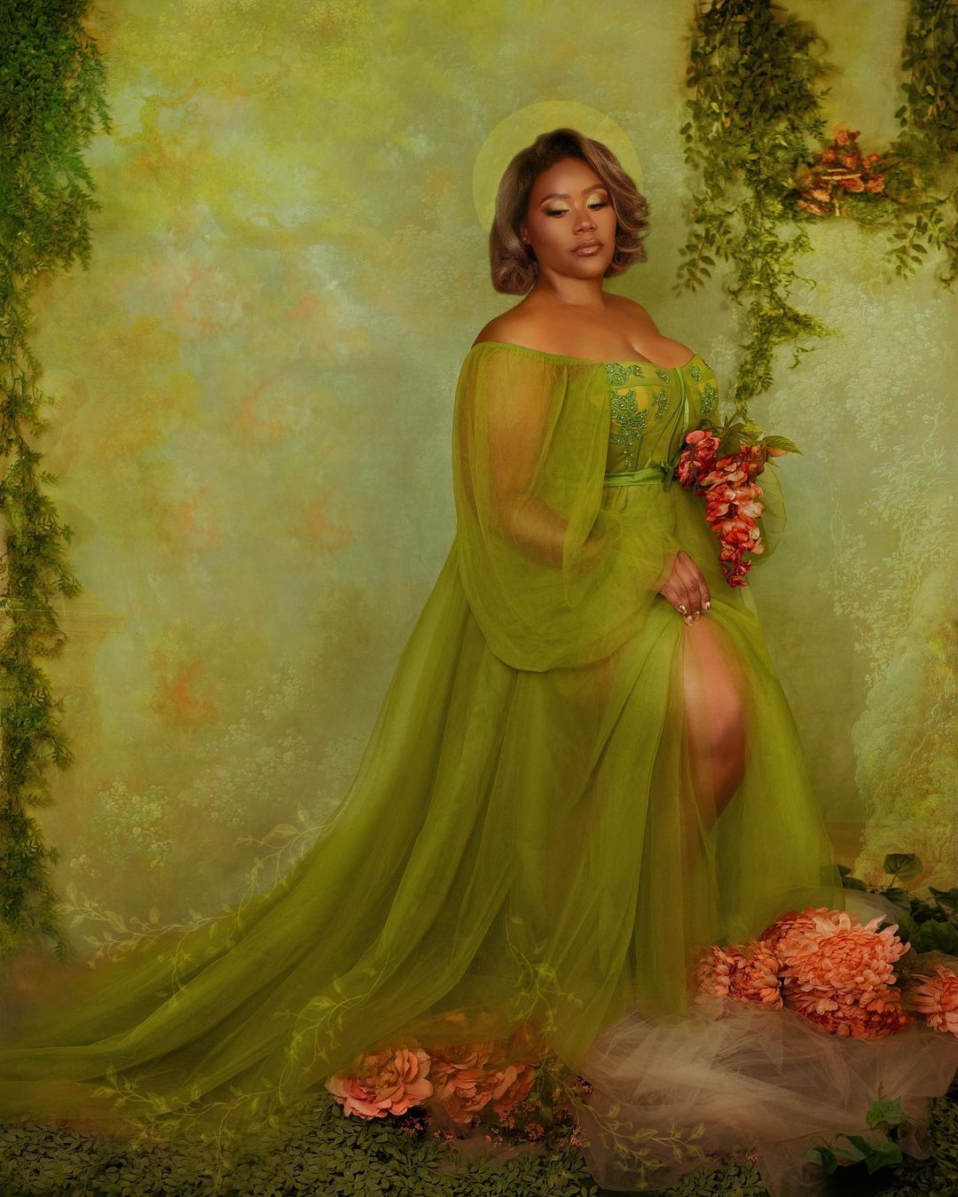 Kate Fine Art Flowers Green Color Abstract Backdrop for Photography Designed By Jerry_Sina - Kate Backdrop