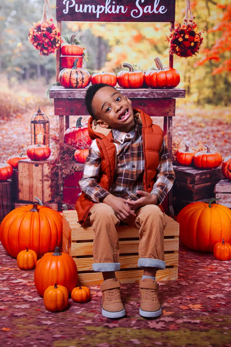 Kate Fall Thanksgiving Halloween Pumpkin Stand Outdoor Maple Forest Backdrop Designed by Emetselch