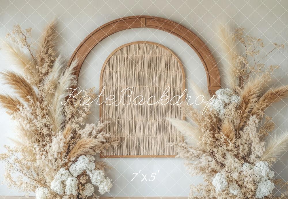 Kate Boho Pampas Grass Rattan Arch Backdrop Designed by Mini MakeBelieve