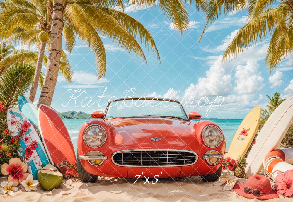Kate Summer Beach Red Car Surf Backdrop Designed by Emetselch