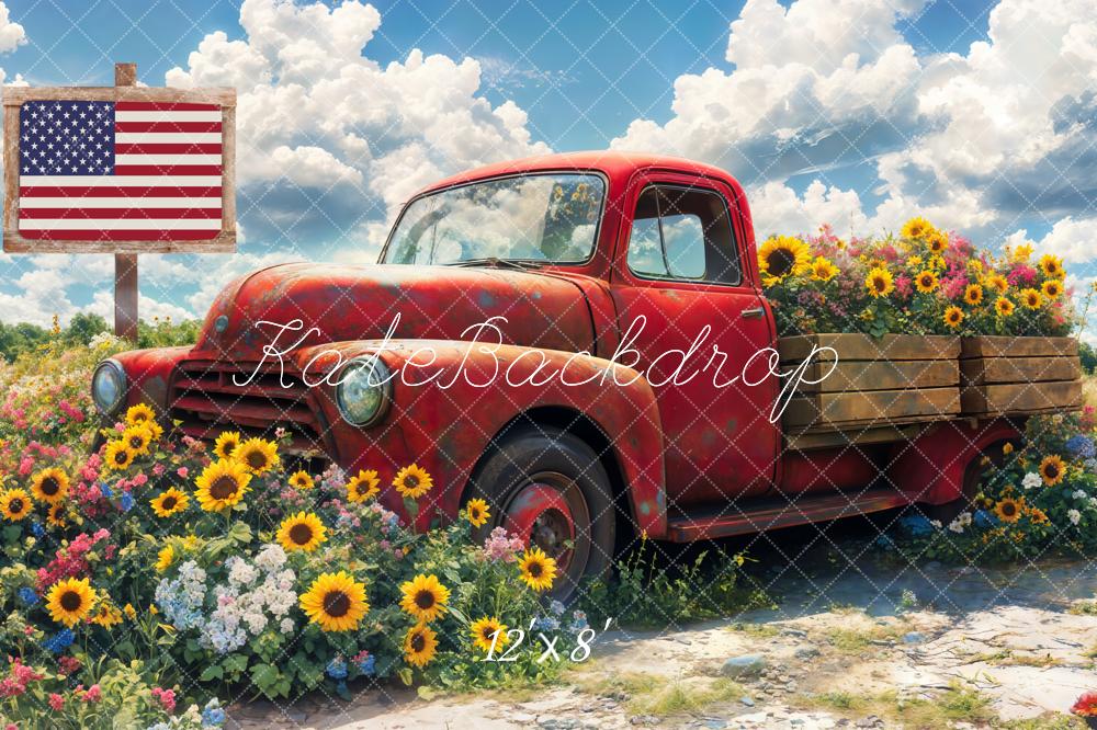 Kate Independence Day Vintage Truck Sunflower Backdrop Designed by Emetselch