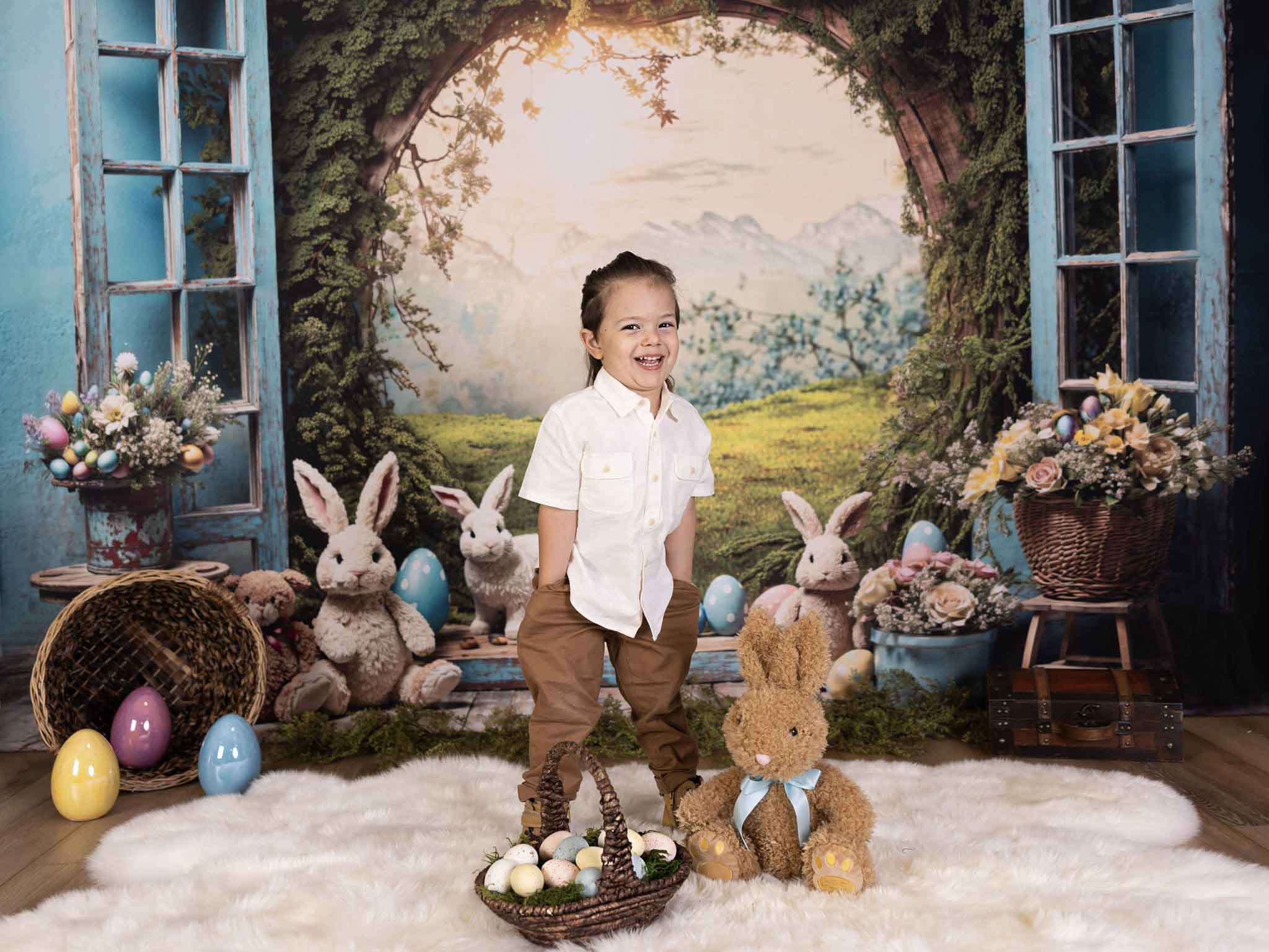 Kate Easter Bunny Hole View Alice in Wonderland Style Backdrop for Storybook-themed Photoshoots