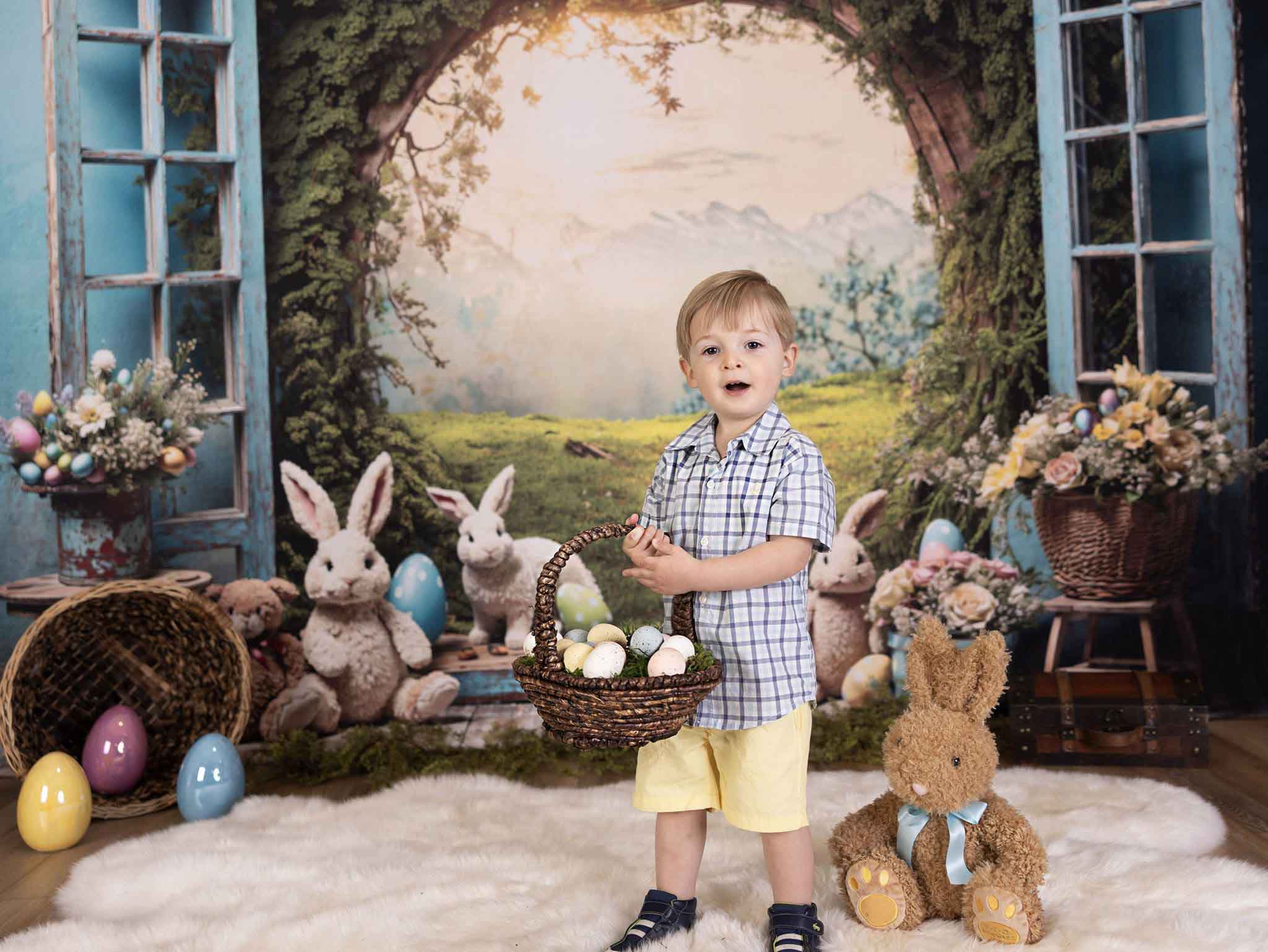 Kate Easter Bunny Hole View Alice in Wonderland Style Backdrop for Storybook-themed Photoshoots