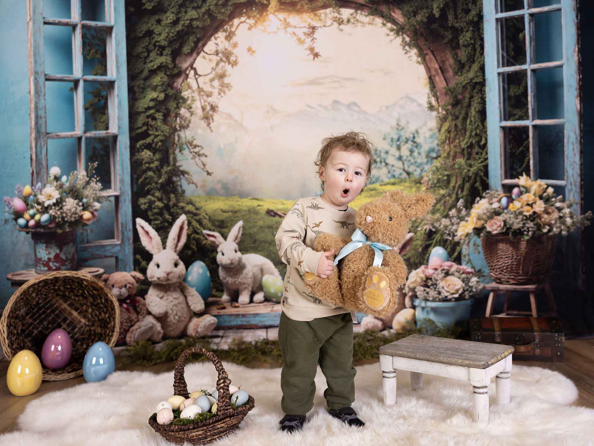 Kate Easter Bunny Hole View Alice in Wonderland Style Backdrop for Storybook-themed Photoshoots