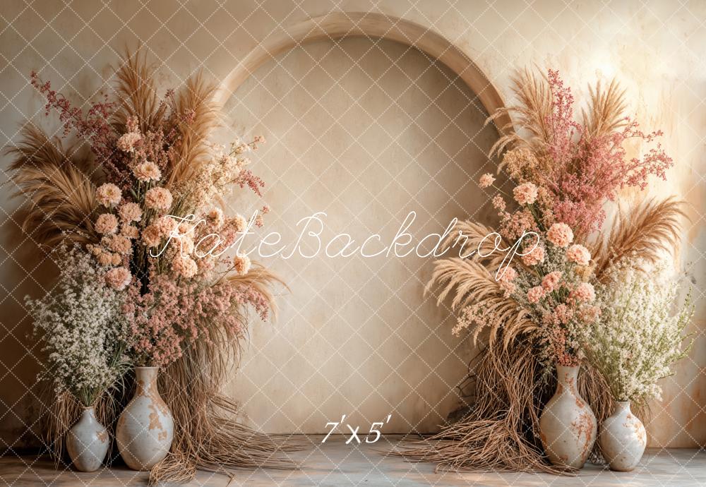 Kate Boho Beige Pampes Foral Arch Backdrop Designed by Emetselch