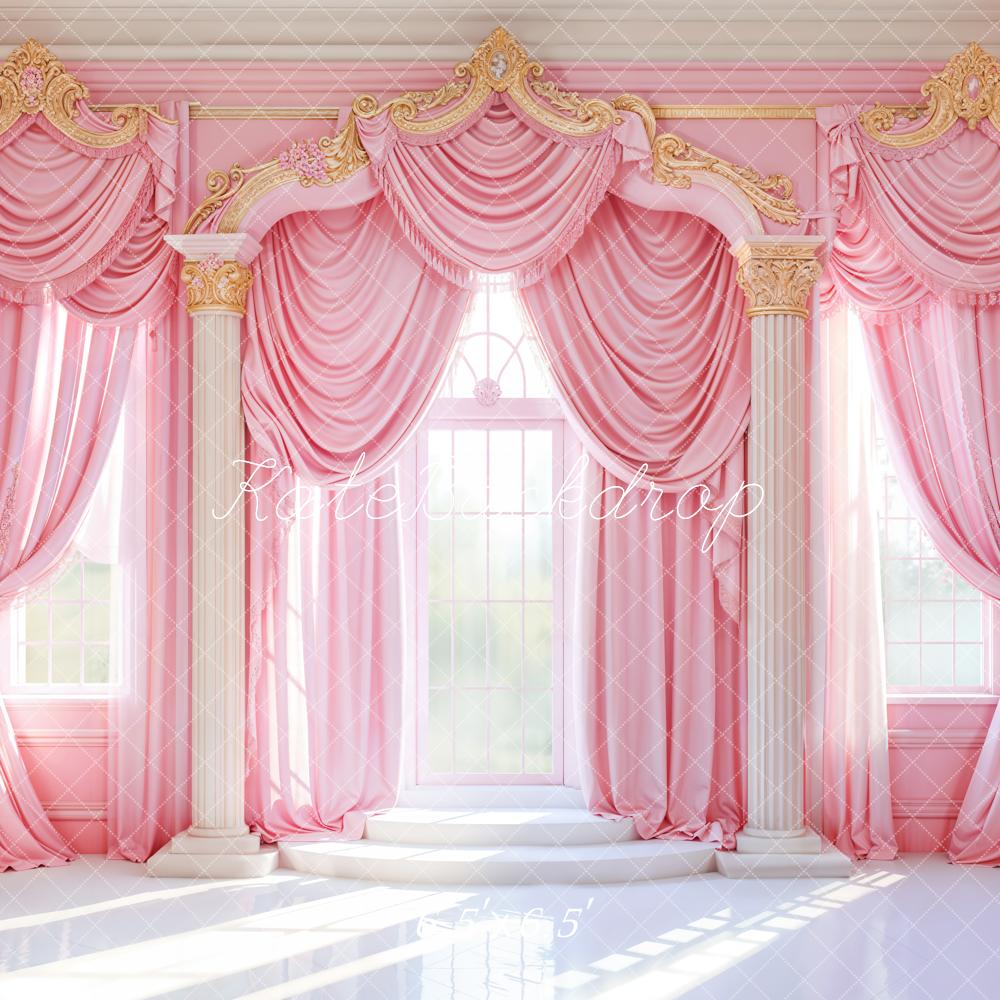 Kate Retro Pink Elegant Curtains Arch Backdrop Designed by Emetselch