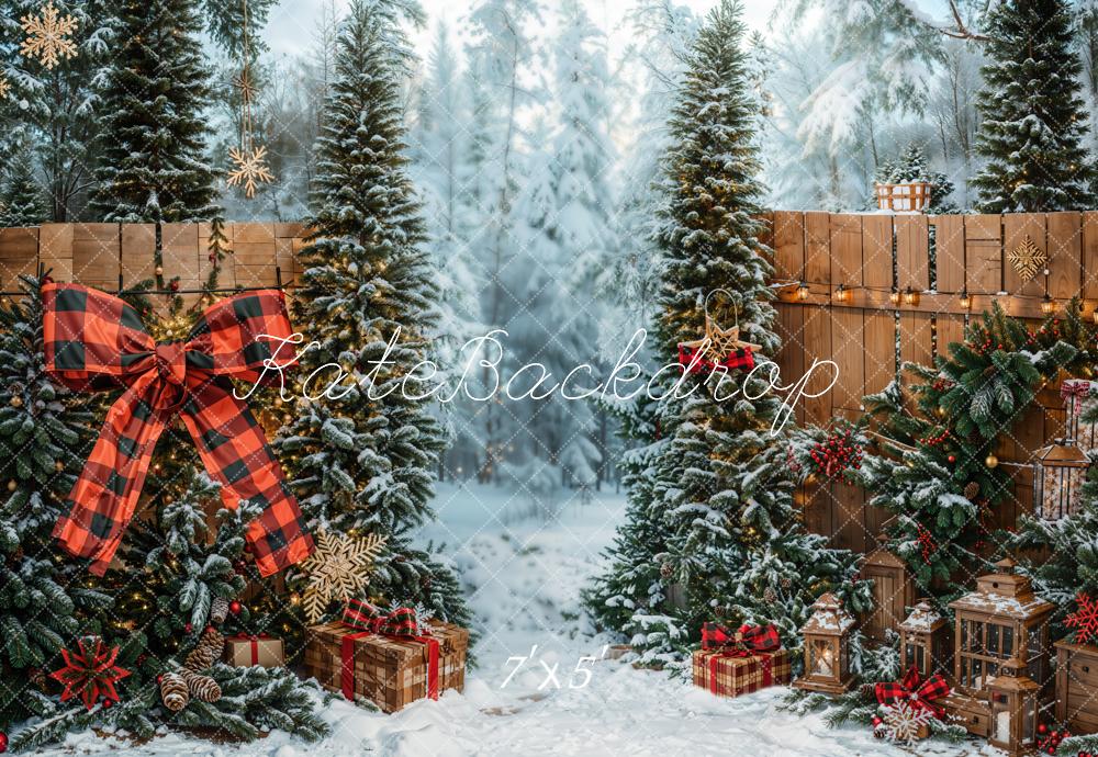 Kate Christmas Tree Snowy Forest Bow Gifts Backdrop Designed by Emetselch