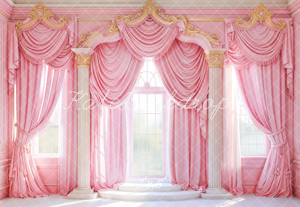 Kate Retro Pink Elegant Curtains Arch Backdrop Designed by Emetselch