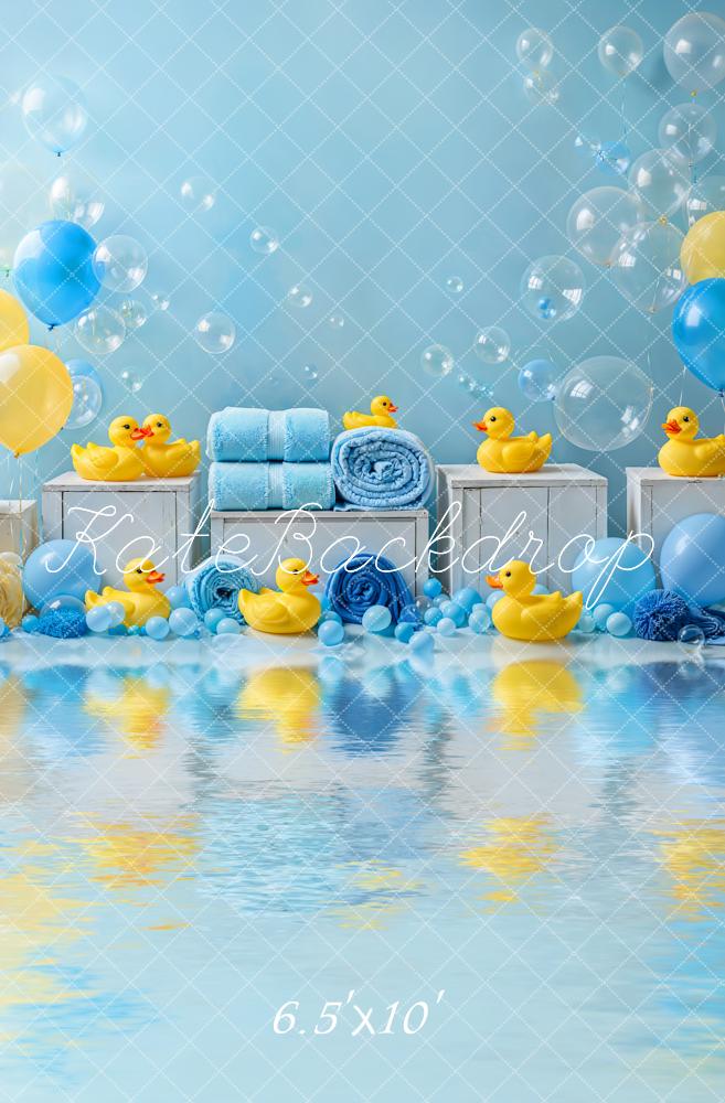 Kate Baby Shower Cake Smash Duck Yellow Blue Balloons Bath Backdrop Designed by Emetselch