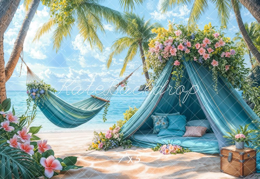 Kate Summer Beach Blue Tent Hammock Backdrop Designed by Emetselch