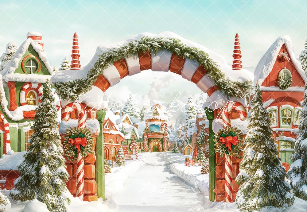 Kate Christmas Tree Candy Cane Village Snow Backdrop Designed by Emetselch