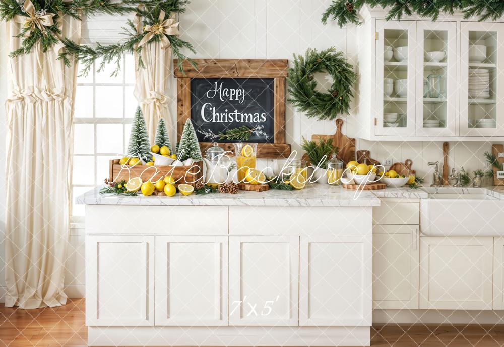 Kate Christmas White Kitchen Cabinets Lemons Backdrop Designed by Emetselch
