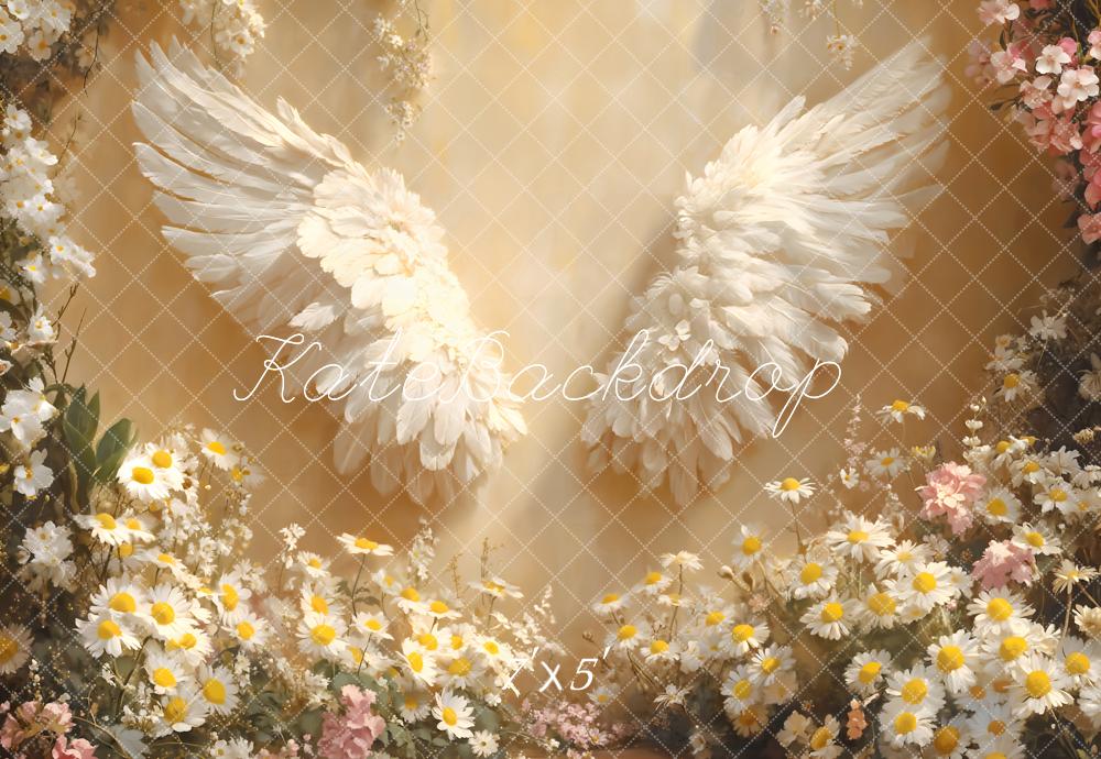 Kate Warm Angel Wings Floral Sunlight Backdrop Designed by Emetselch