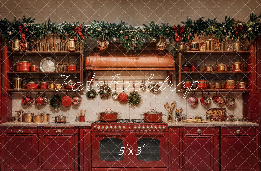 Kate Christmas Red Kitchen Stove Cabinet Shelf Backdrop Designed by Emetselch