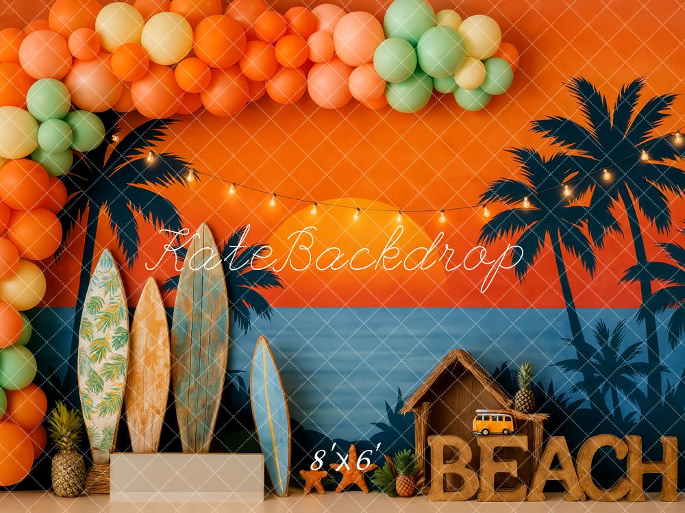 Kate Summer Beach Sunset Tropical Surfboard Backdrop Designed by Patty Roberts