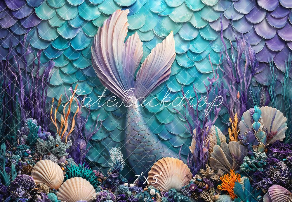Kate Mermaid Tail Underwater Shell Seaweed Backdrop Designed by Emetselch