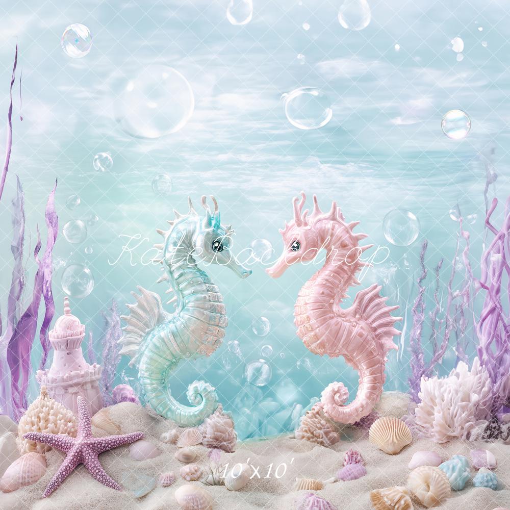 Kate Mermaid Seahorses Under the Sea Pastel  Backdrop Designed by Ashley Paul