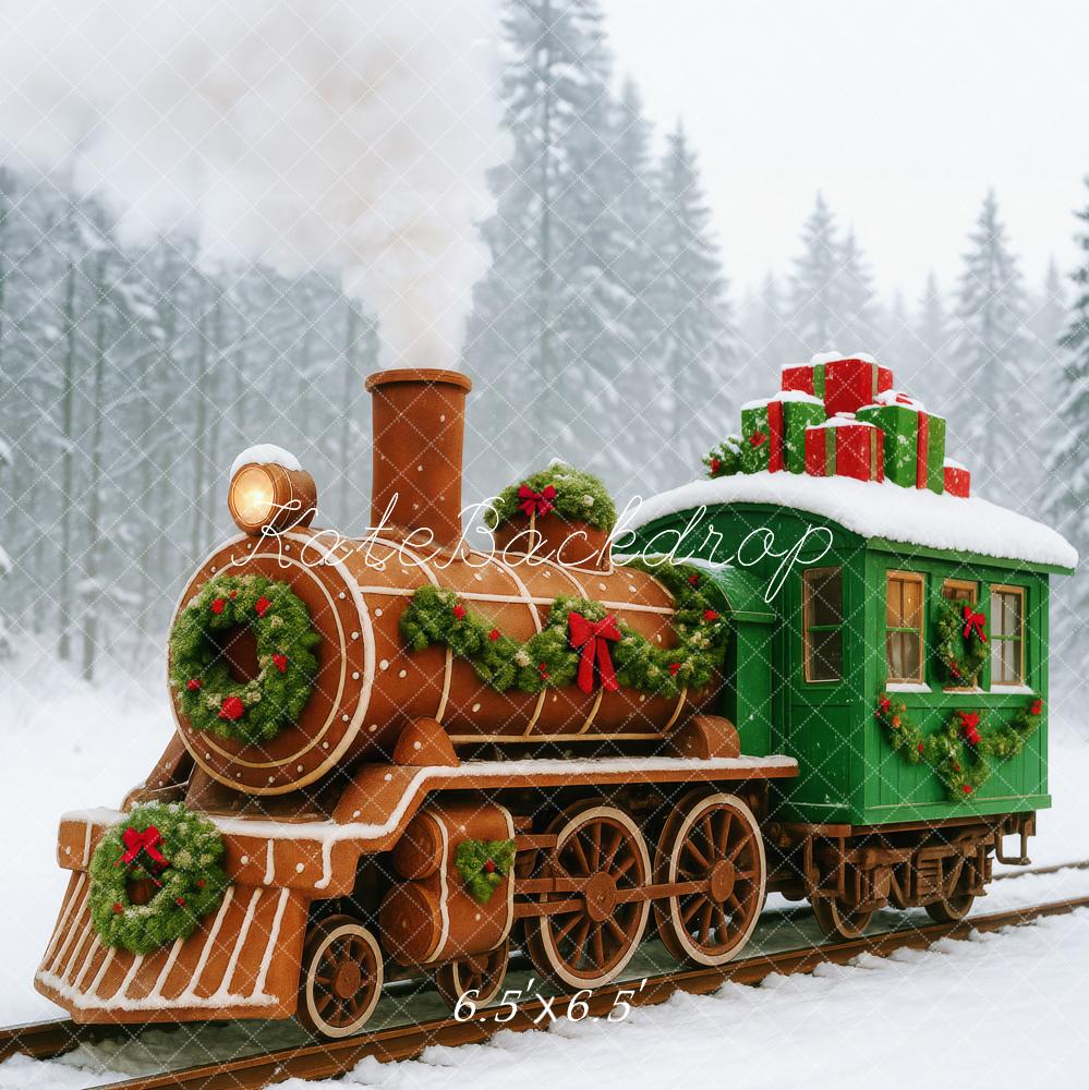 Kate Christmas Vintage Gingerbread Train Snow Backdrop Designed by Patty Roberts