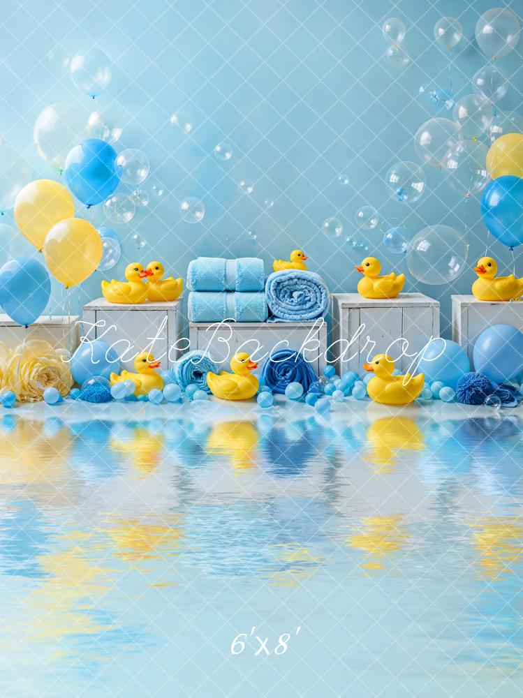 Kate Baby Shower Cake Smash Duck Yellow Blue Balloons Bath Backdrop Designed by Emetselch