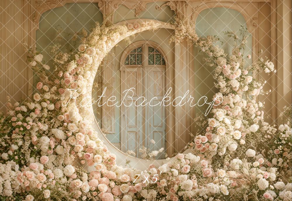 Kate Mother's Day Floral Moon Arch White Roses Wedding Backdrop Designed by Emetselch