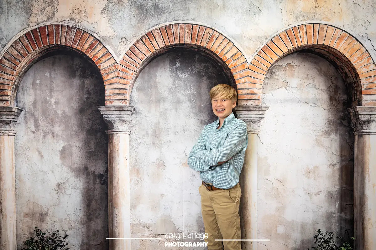 Kate Vintage Stone Wall Three Brick Columns Arch Backdrop Designed by Emetselch