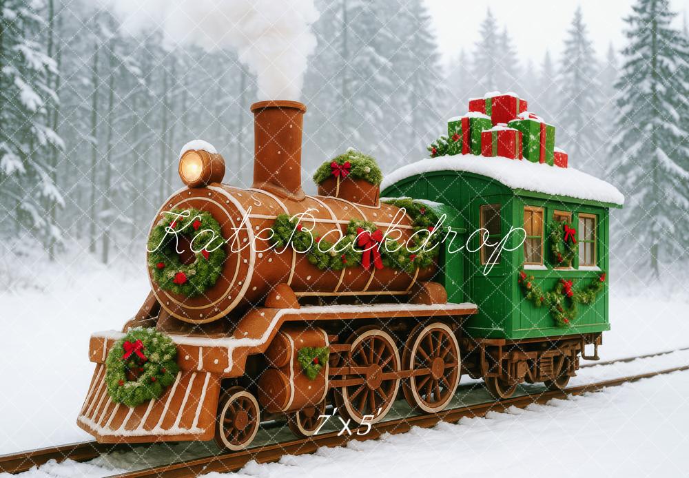 Kate Christmas Vintage Gingerbread Train Snow Backdrop Designed by Patty Roberts
